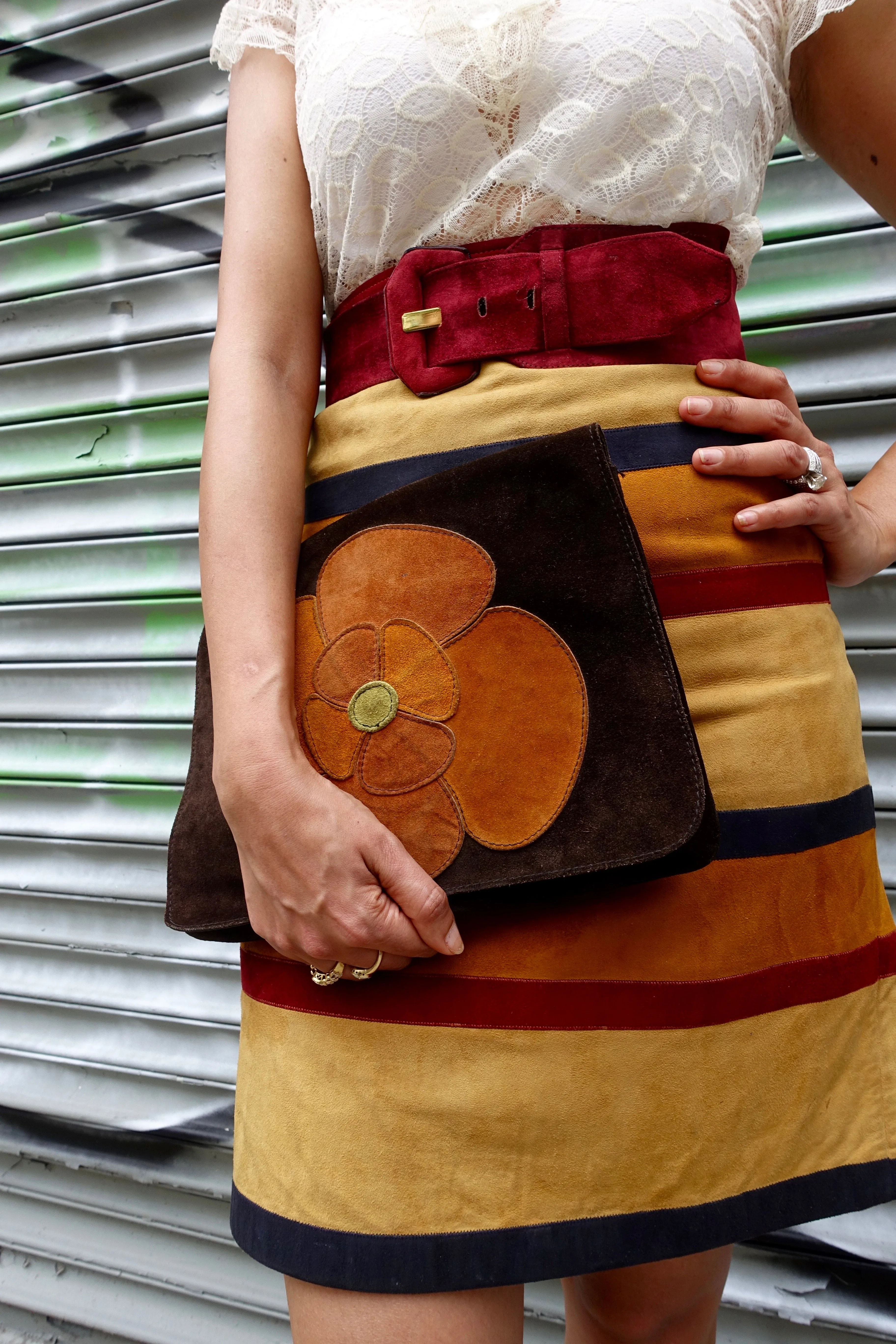1970's Suede Appliqué Clutch Bag - SOLD