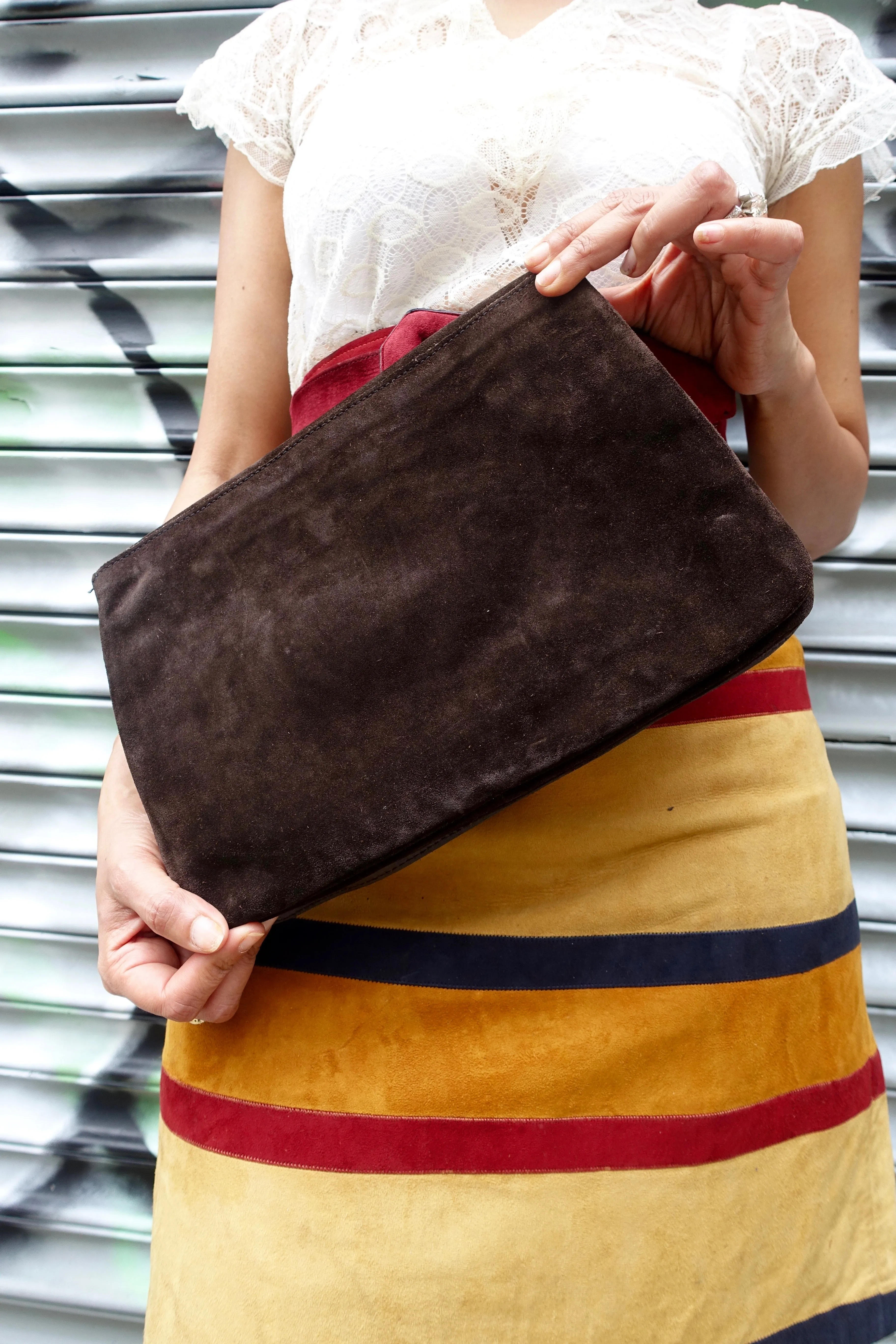 1970's Suede Appliqué Clutch Bag - SOLD