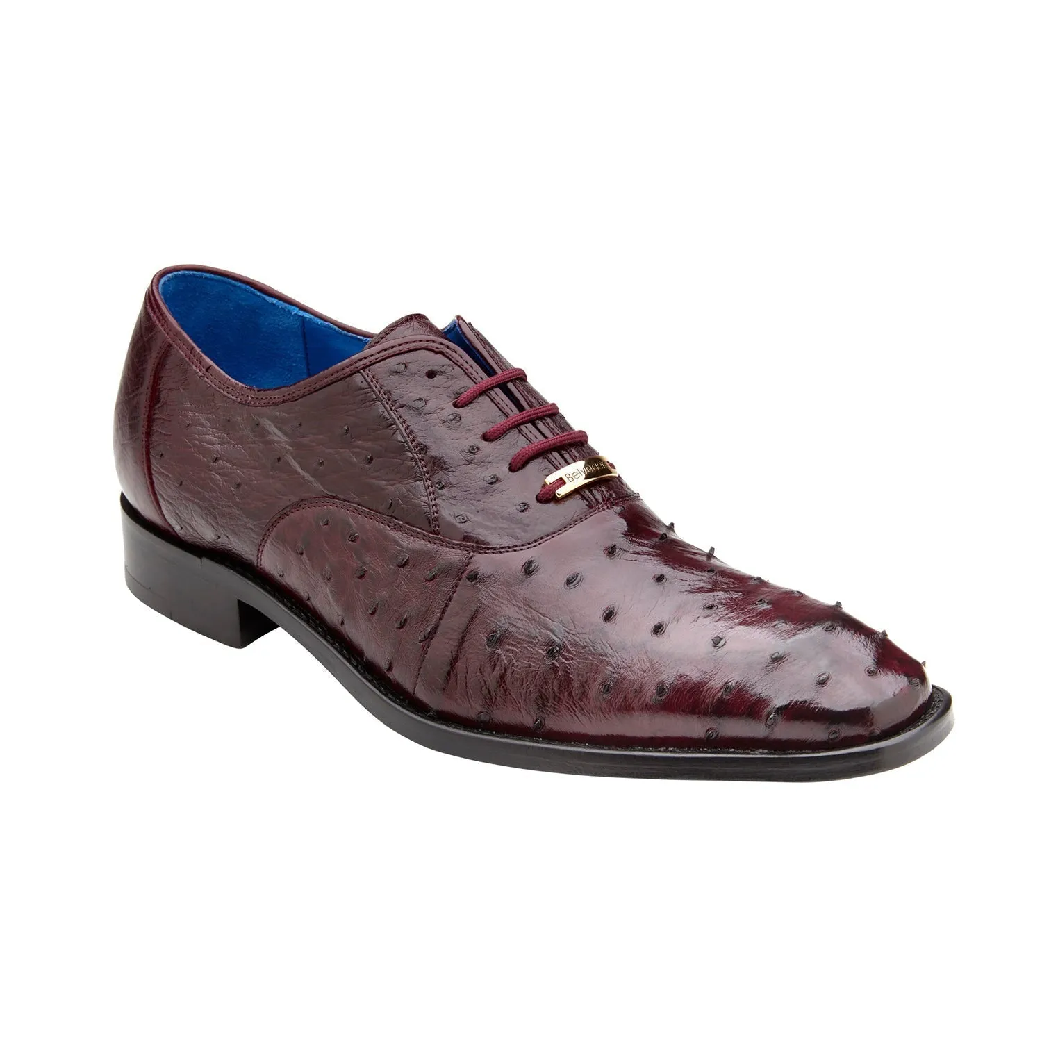 Belvedere Orlando D01 Men's Shoes Burgundy Genuine Ostrich Formal Oxfords (BV3137)