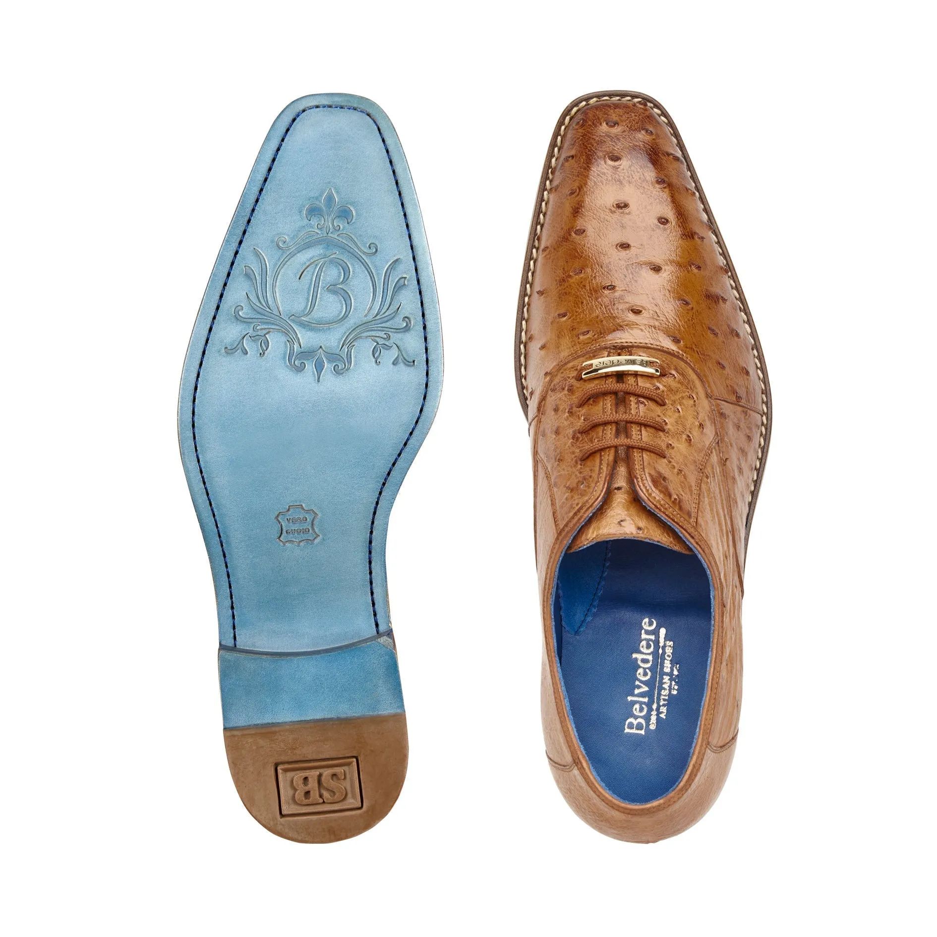 Belvedere Orlando D01 Men's Shoes Peanut Genuine Ostrich Formal Oxfords (BV3138)