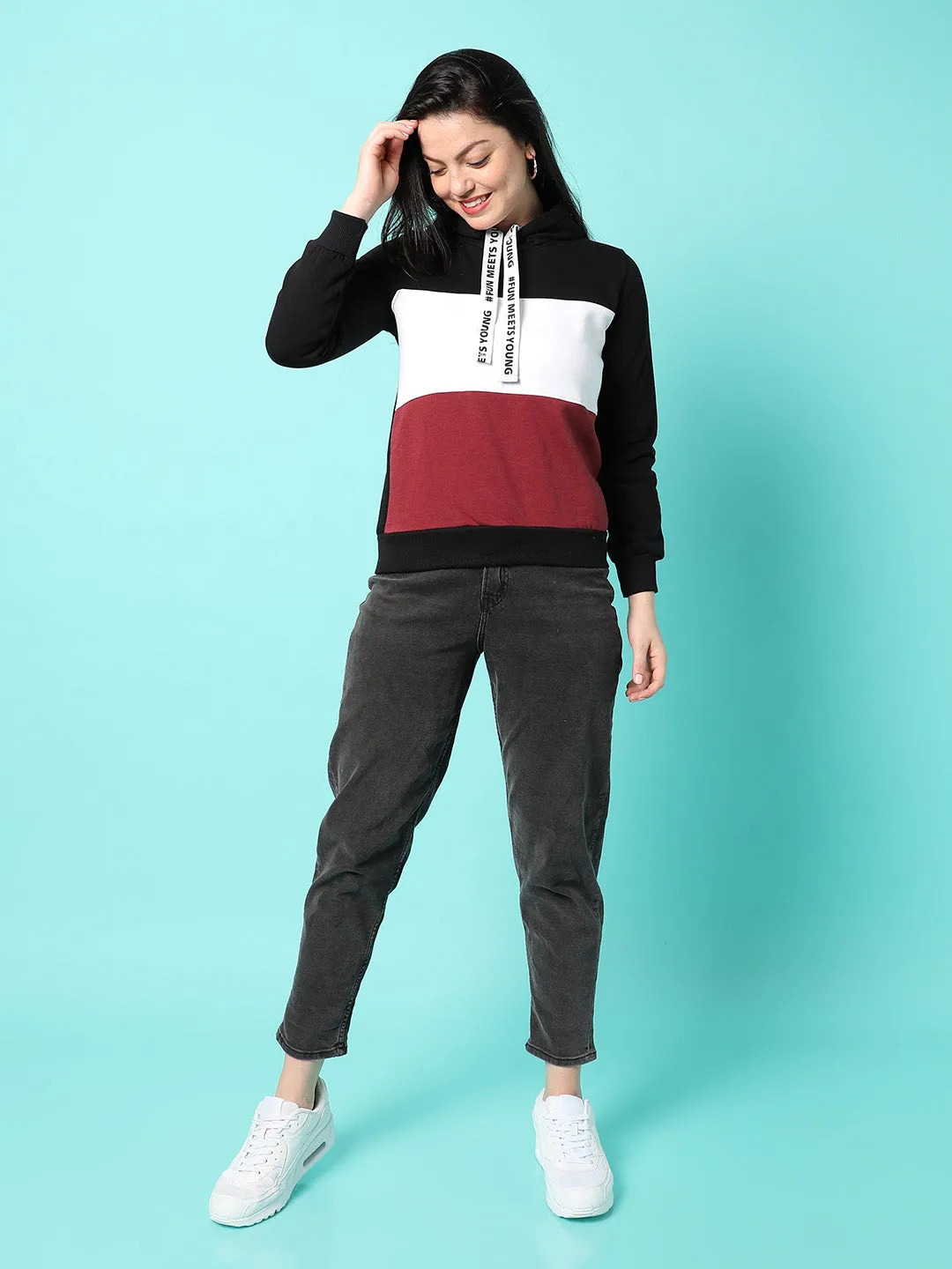 Colourblock Hoodie With Ribbed Hem