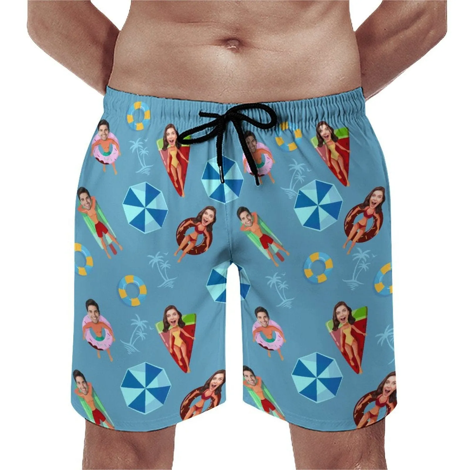 Custom Girlfriend Face Happy Pool Men's Casual Quick-drying Beach Shorts
