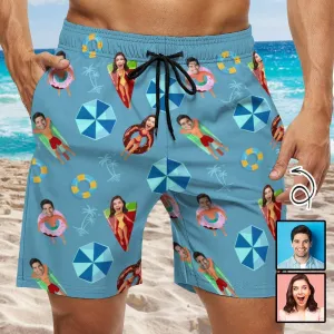 Custom Girlfriend Face Happy Pool Men's Casual Quick-drying Beach Shorts