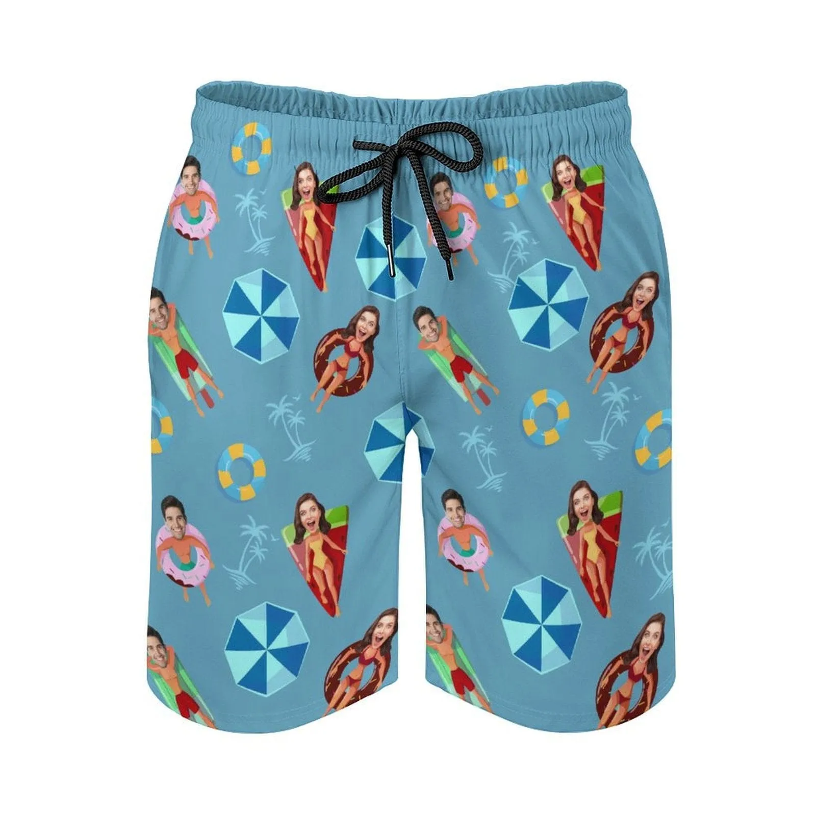 Custom Girlfriend Face Happy Pool Men's Casual Quick-drying Beach Shorts