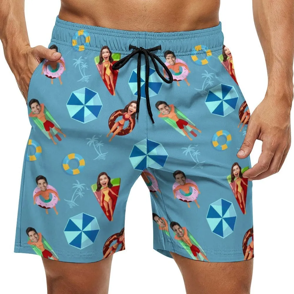 Custom Girlfriend Face Happy Pool Men's Casual Quick-drying Beach Shorts