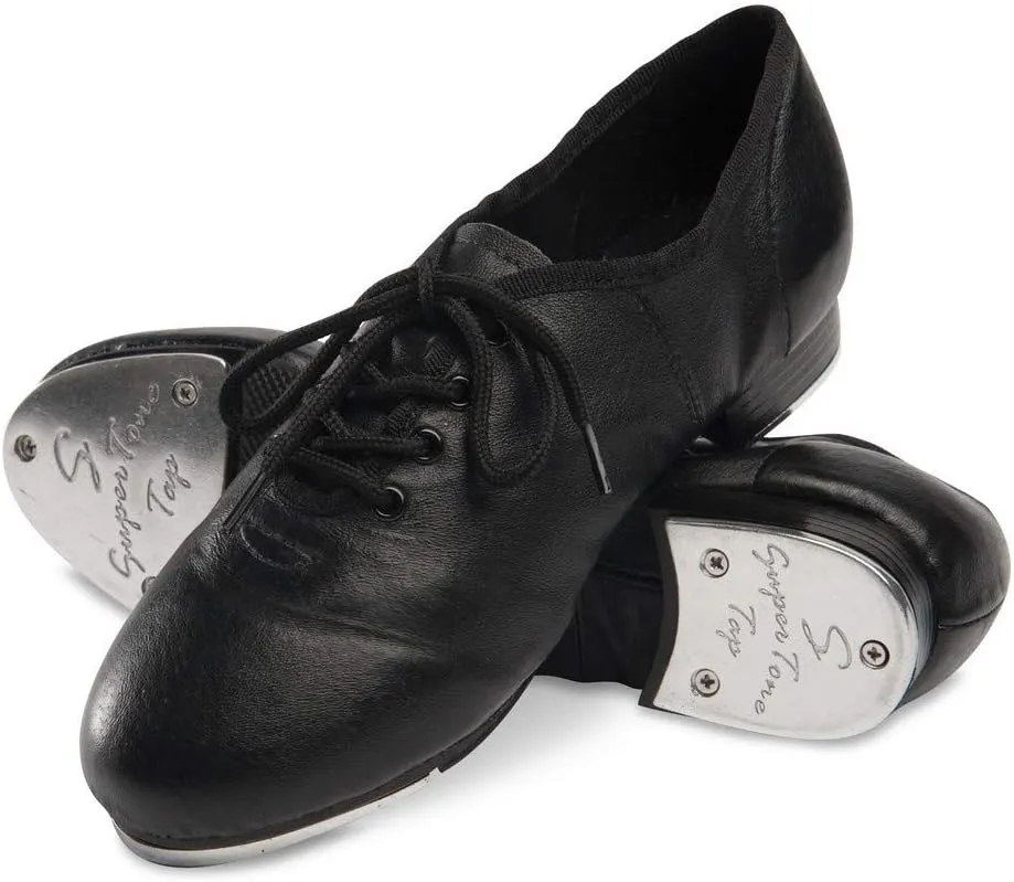 Danshuz Women's Split Sole Jazz Tap Black Oxfords