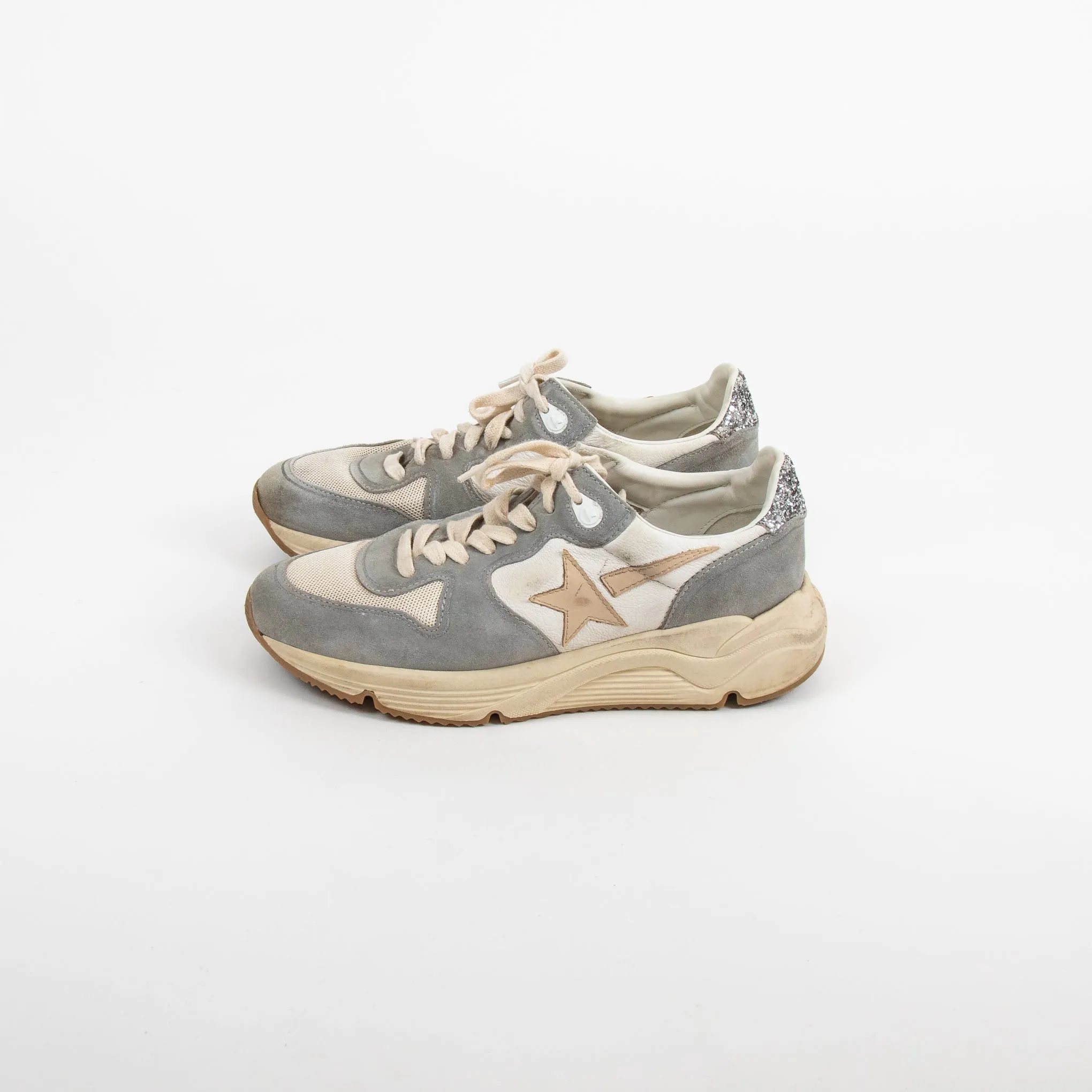 Golden Goose Cream Grey Glitter Detail Back Trainers