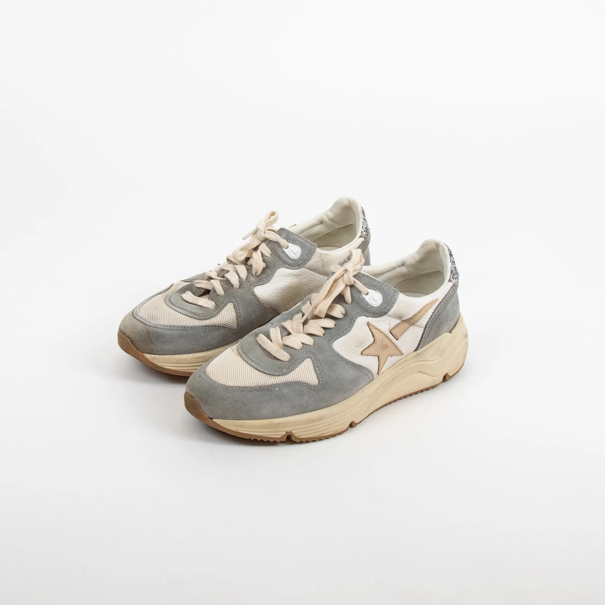 Golden Goose Cream Grey Glitter Detail Back Trainers