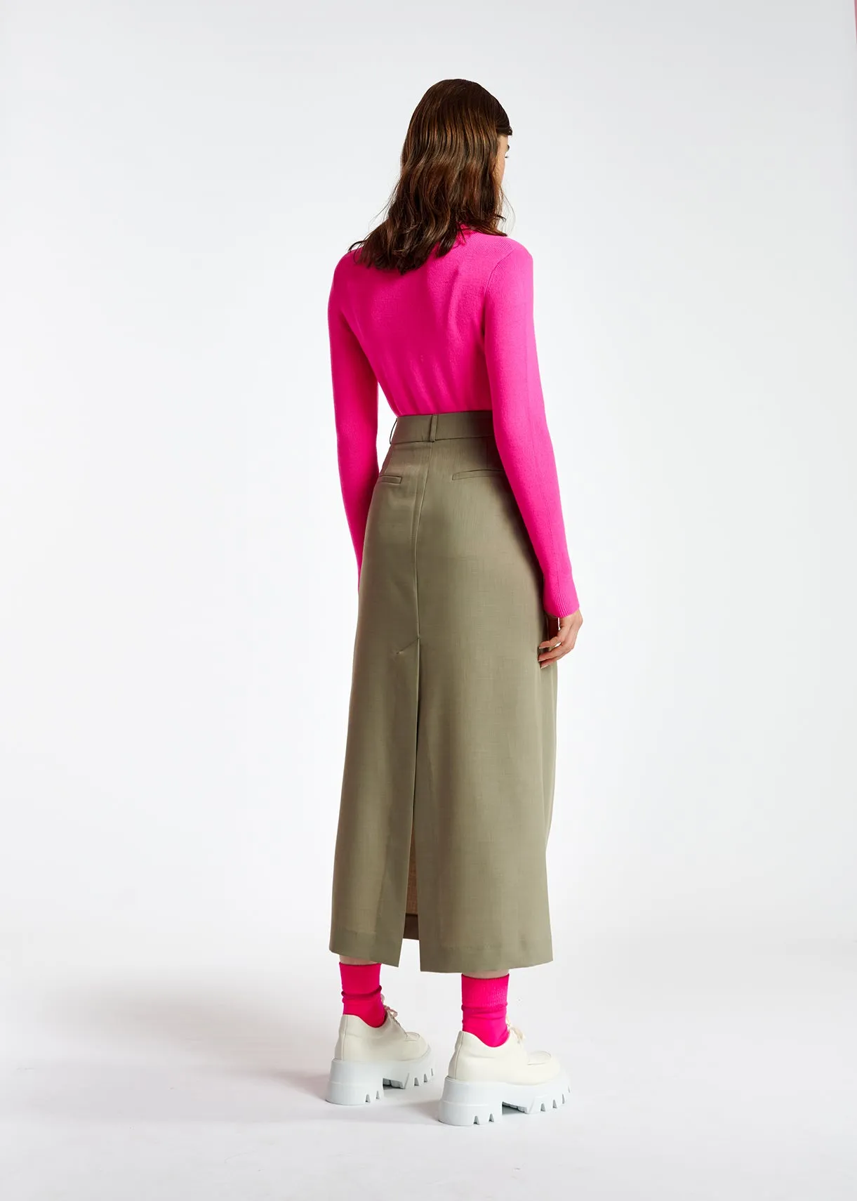 Khaki ankle-length skirt