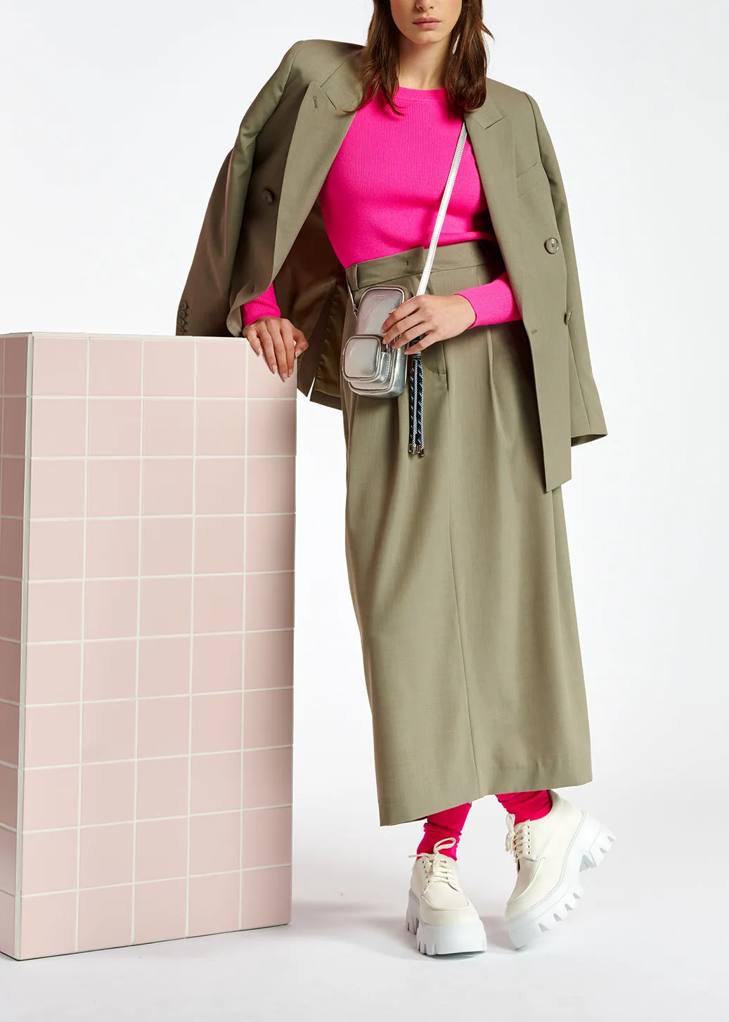 Khaki ankle-length skirt