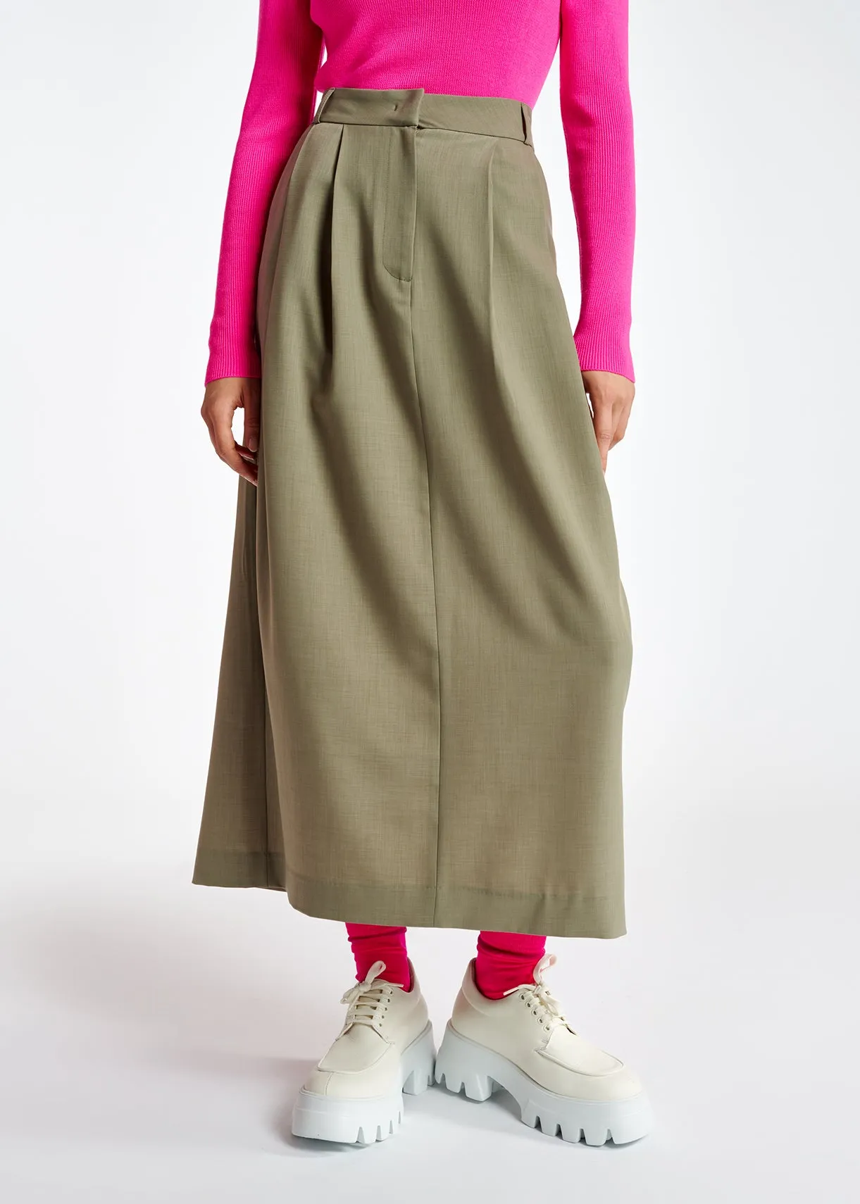Khaki ankle-length skirt
