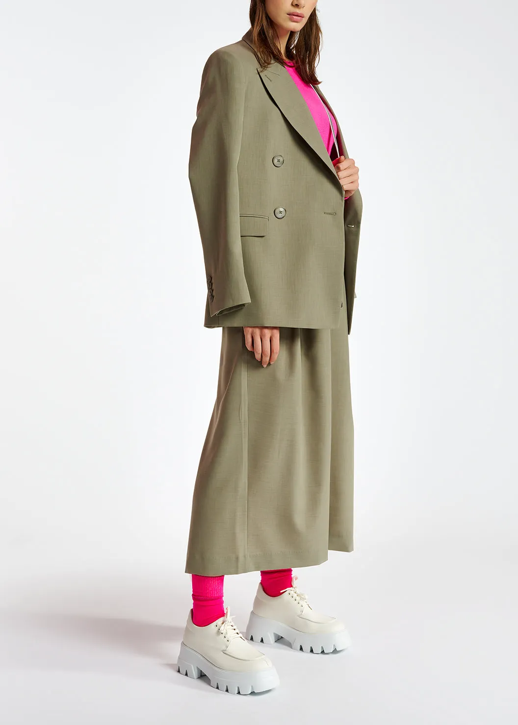 Khaki ankle-length skirt