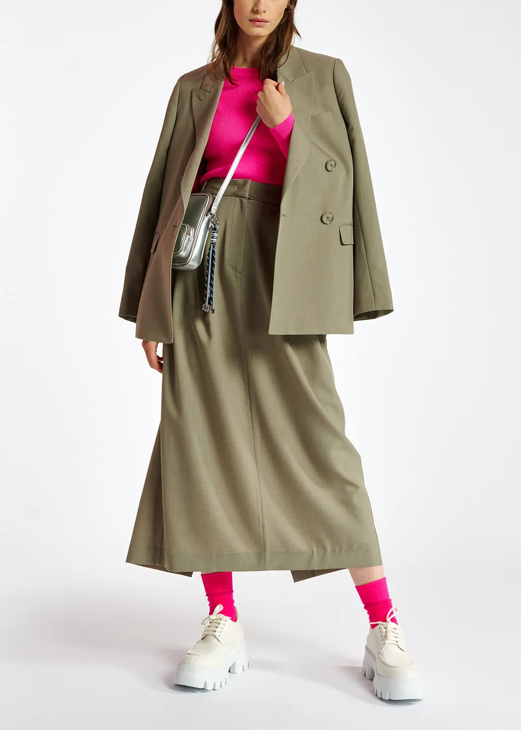 Khaki ankle-length skirt