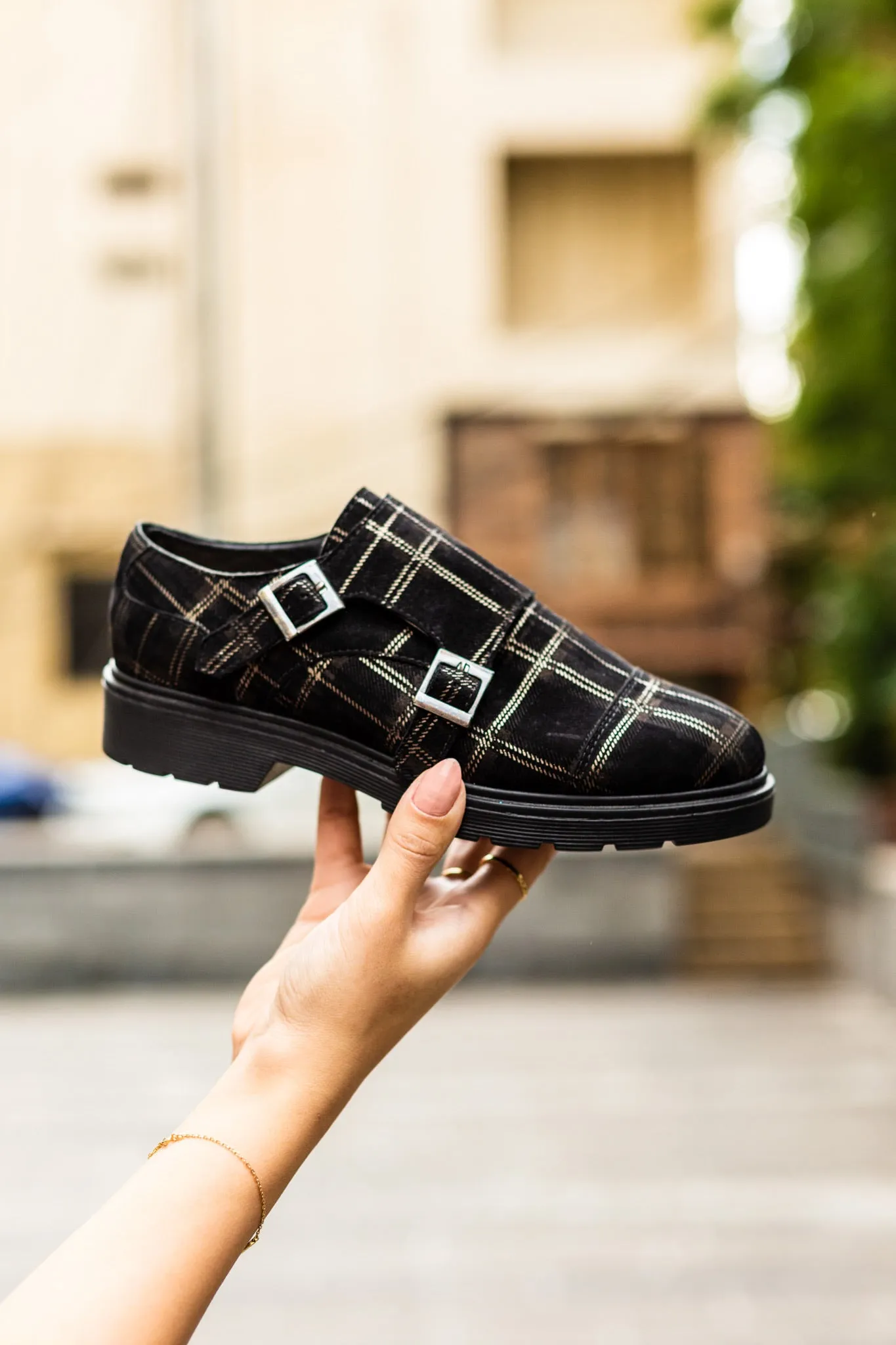 La 6ème Glen Plaid Monks in Black
