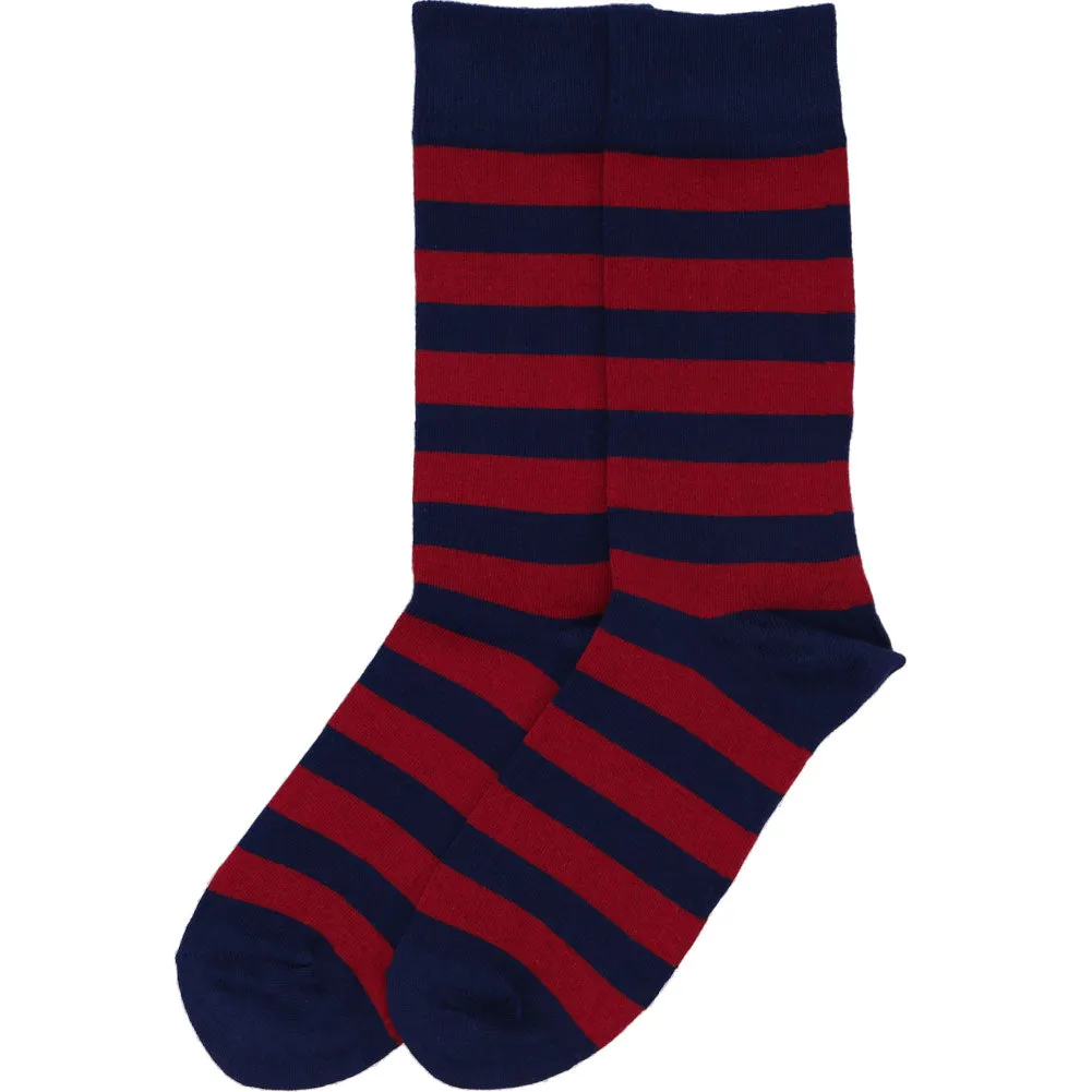 Men's Burgundy and Navy Blue Striped Socks