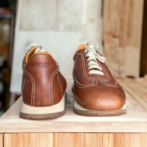 NEW HERMES Brown Leather Quick Lace Up Sneakers Size 41