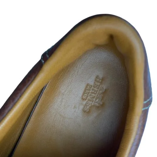 NEW HERMES Brown Leather Quick Lace Up Sneakers Size 41