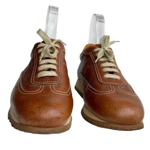NEW HERMES Brown Leather Quick Lace Up Sneakers Size 41