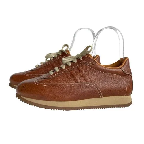 NEW HERMES Brown Leather Quick Lace Up Sneakers Size 41
