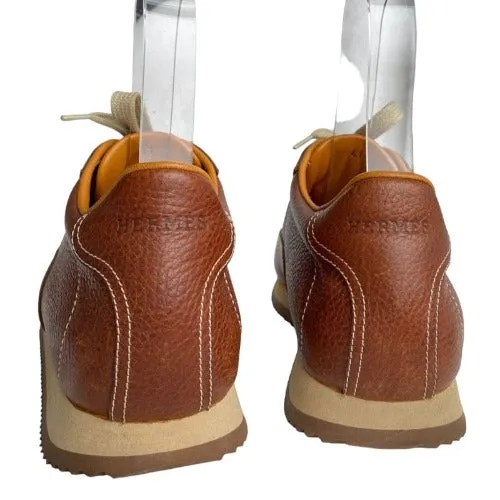 NEW HERMES Brown Leather Quick Lace Up Sneakers Size 41