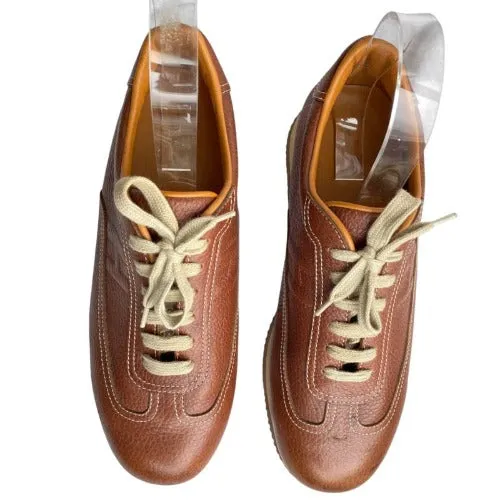 NEW HERMES Brown Leather Quick Lace Up Sneakers Size 41