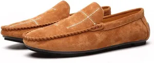 New Loafers for Men Stitching Details Suede Vamp Rubber Sole Vegan Leather Comfortable Flexible Flat Heel Classic Casual Slip-ons
