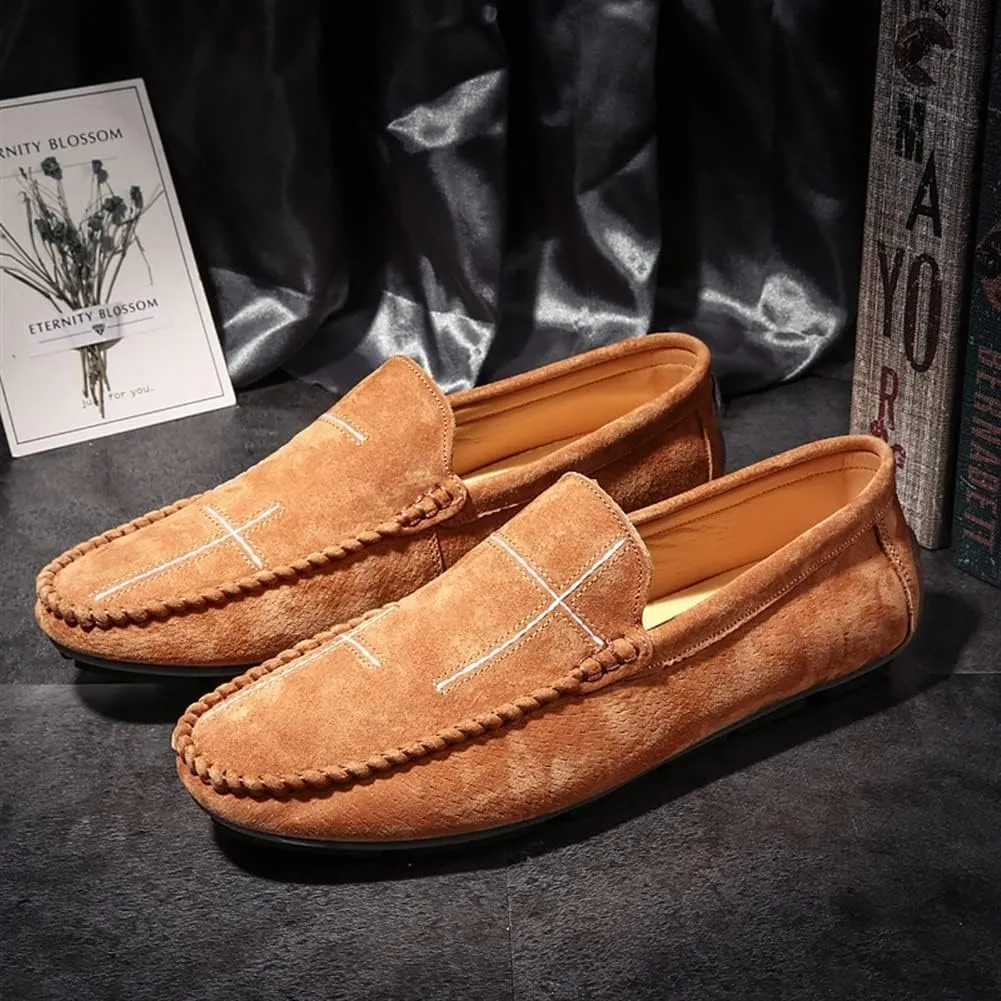 New Loafers for Men Stitching Details Suede Vamp Rubber Sole Vegan Leather Comfortable Flexible Flat Heel Classic Casual Slip-ons