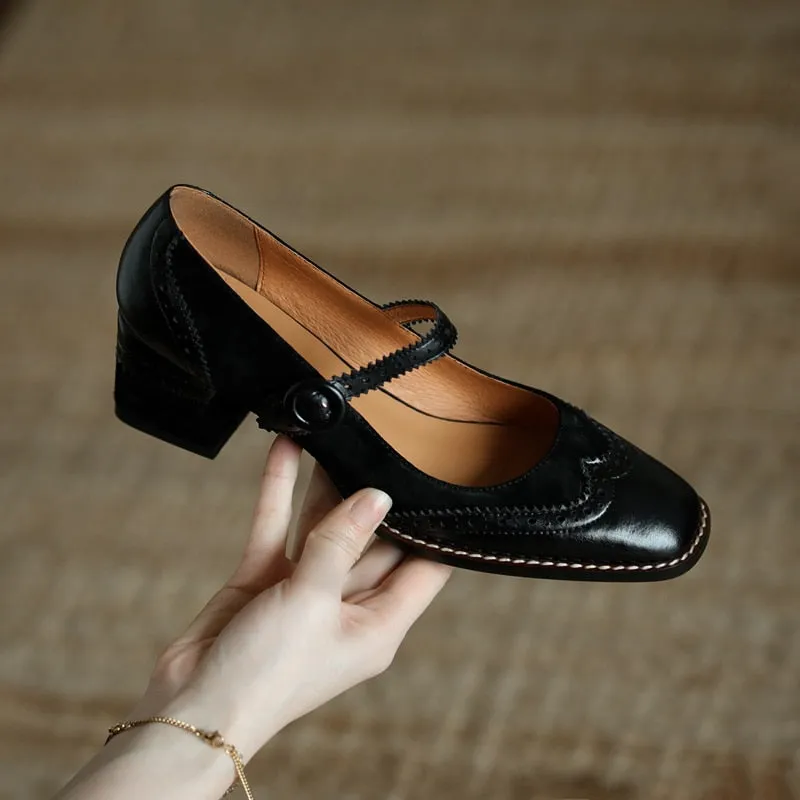 new Women pumps natural leather 22-25cm length Brogues shoes Cowhide   sheep suede upper Mary Jane shoes platform shoes