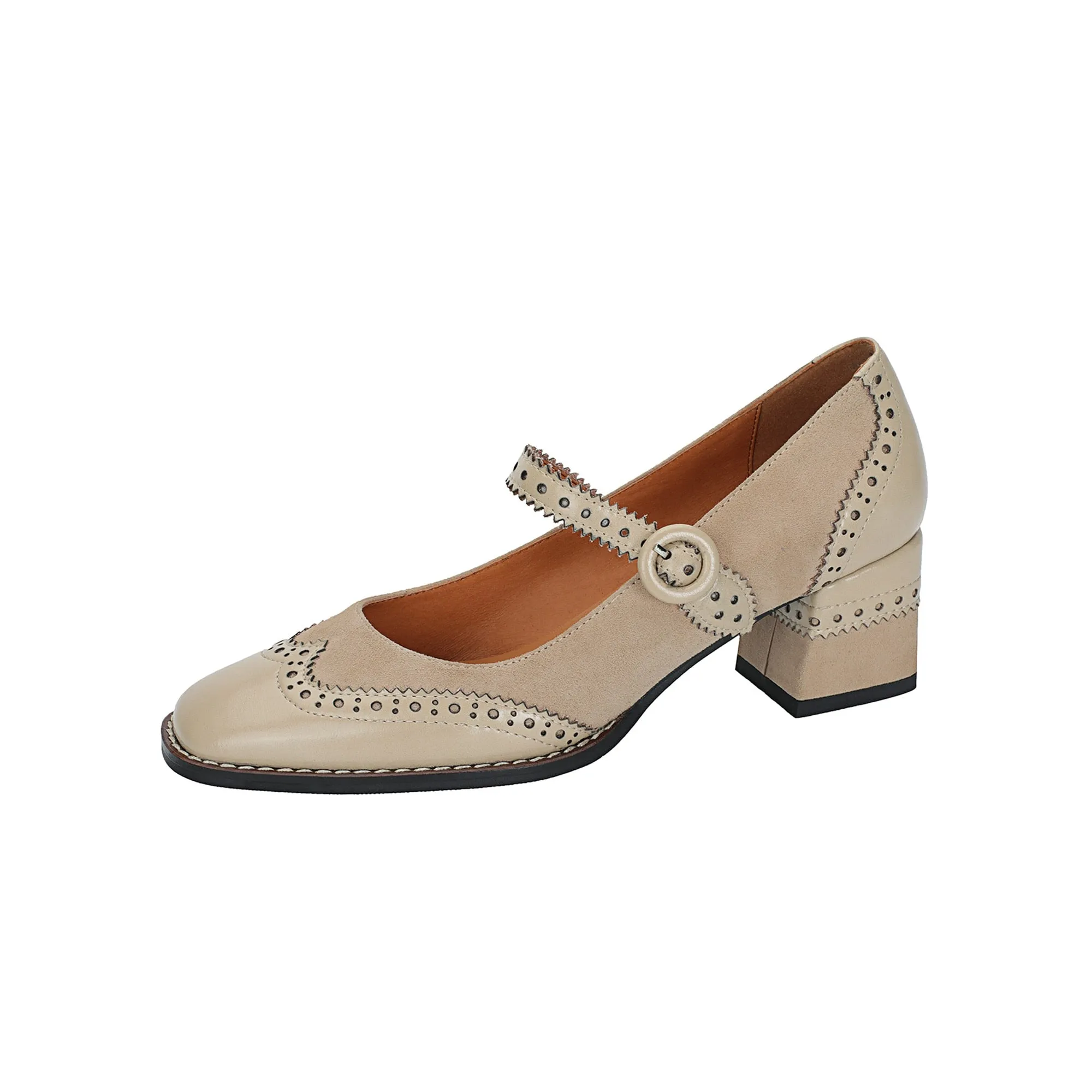 new Women pumps natural leather 22-25cm length Brogues shoes Cowhide   sheep suede upper Mary Jane shoes platform shoes
