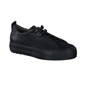 Paul Green Black Metallic Leather Platform Trainer 5417