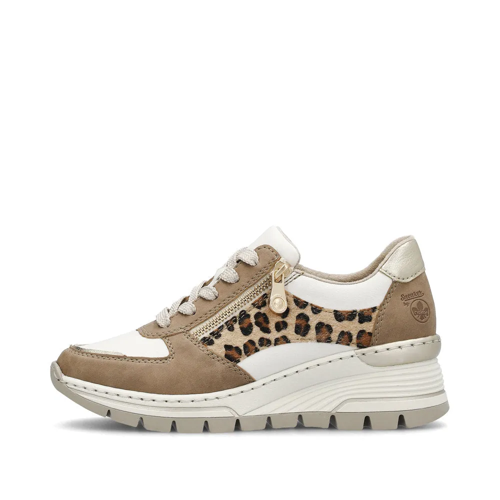 Rieker Ladies Leopard Trim Wedge Heel Sneaker