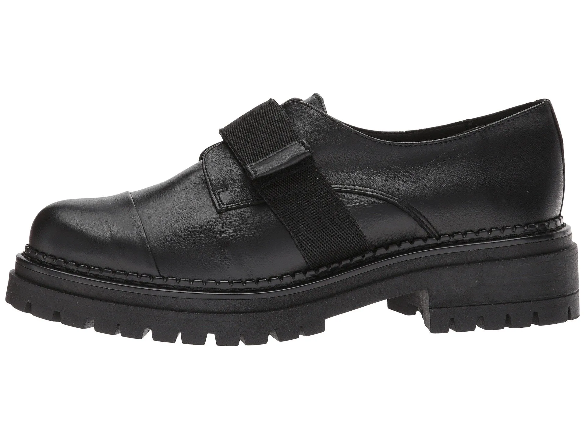Shellys London Keeper Black Leather Strap Chunky Block Heel Loafer