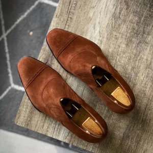 Tan Suede Fandara Slip On Brogue Toe Cap Loafers - AW24