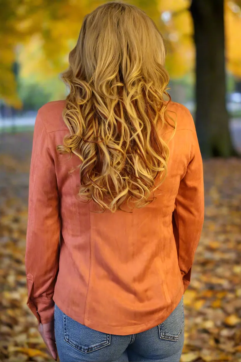 W.A.Y Wonderful & Young Suede Tawny Orange Snap Front Shirt