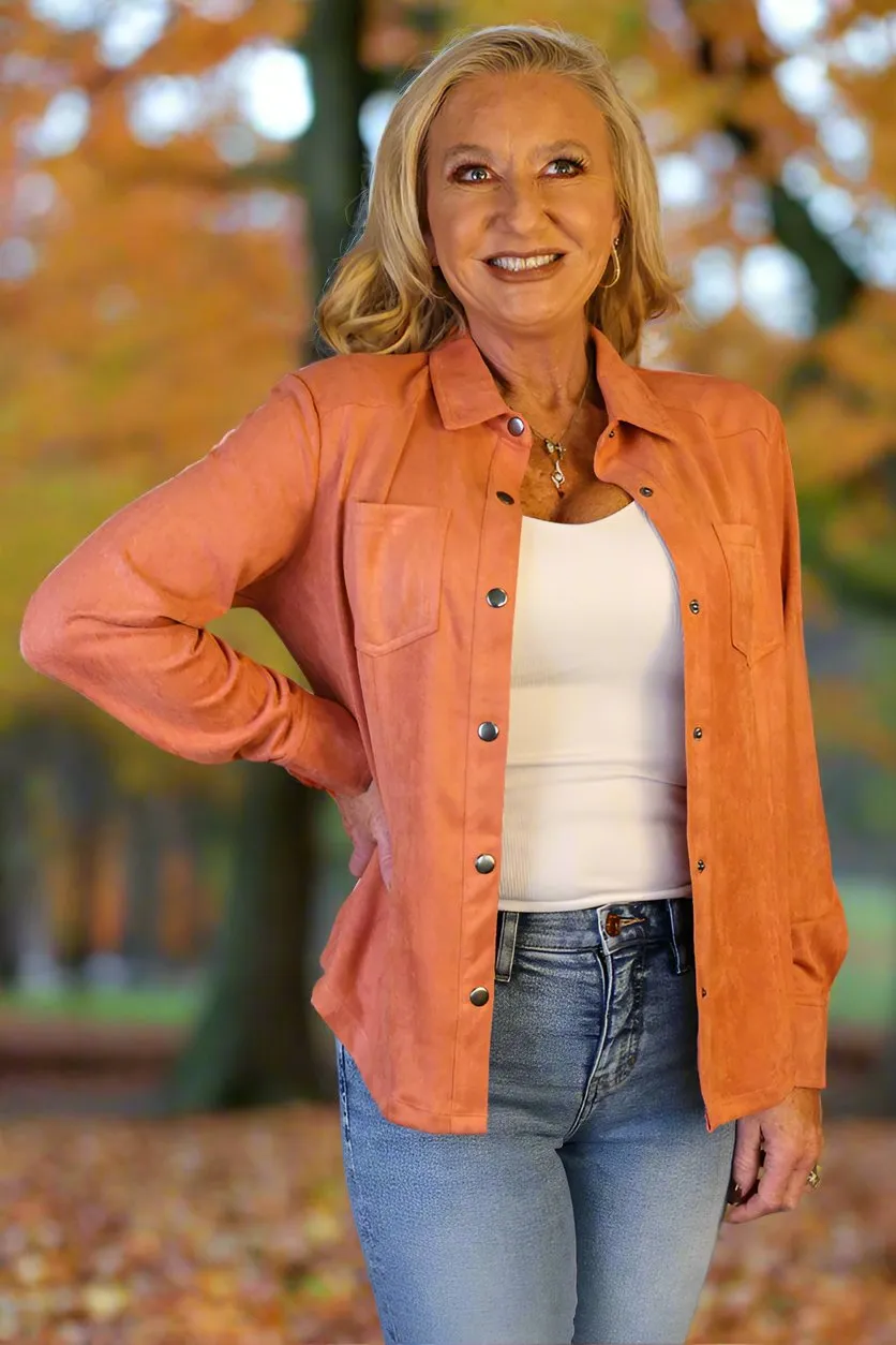 W.A.Y Wonderful & Young Suede Tawny Orange Snap Front Shirt