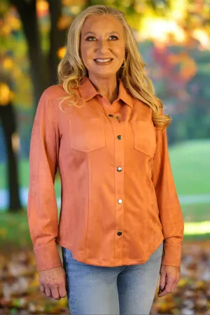 W.A.Y Wonderful & Young Suede Tawny Orange Snap Front Shirt